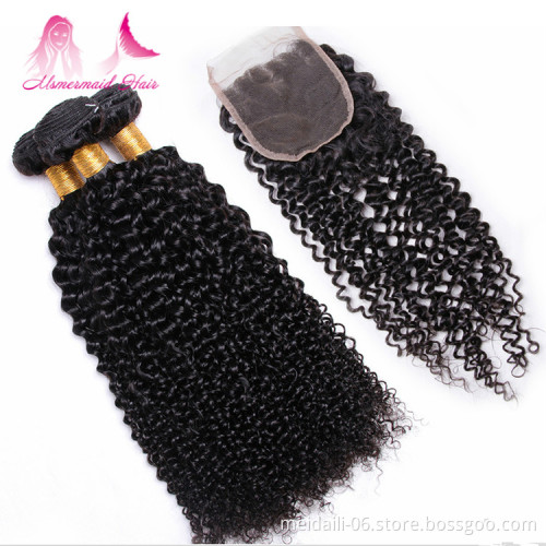4*4 Hair Extension Closure Brazilian 100% Weave Kinky Curly Wave, Natural Hair Color Kinky Curly Lace Closure